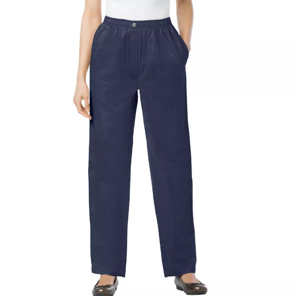 Woman Within Navy Blue Cotton Pull On Pant